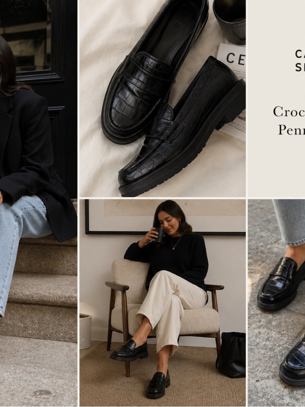 Call It Spring Penny Loafers Black Women 7.5 Croc Embossed Chunky Vegan Lug Sole